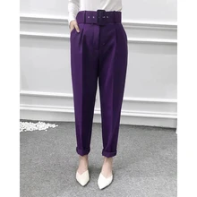 

Autumn Women Elegant Career Pants Office Lady Fashion Solid Color High Waist Chic Pant Female Pockets Belt Casual Trousers Mujer