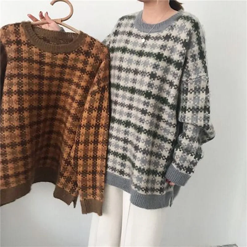 

2 colors Women Pullovers thicking Sweaters Knitted Sweater Autumn swallow gird warm Sweaters womens 2019 (B8390)