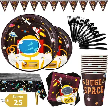 

Outer Space Party Supplies disposable plate Astronaut Planet Theme Disposable Dinnerware Set Children Birthday Paper plate 177PC