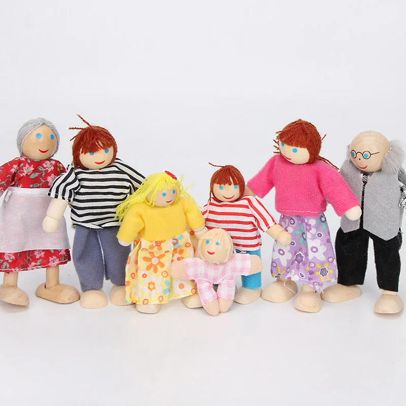 CASA delle bambole famiglia bambole piccole in legno giocattolo Set FIGURE VESTITE Personaggi Bambini 