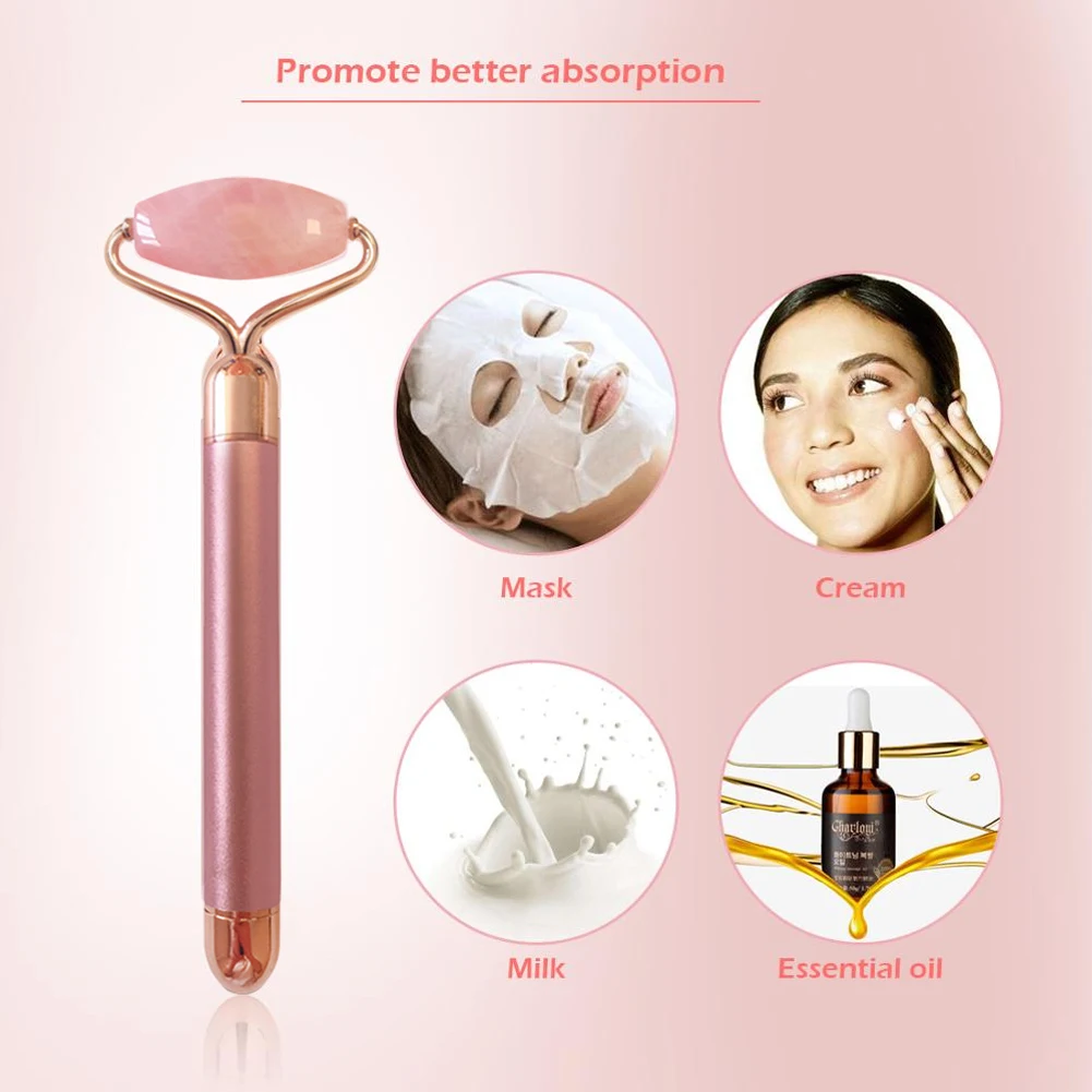 Lifting Tool Handheld Wrinkle Removal Relaxation Tightening Jade Roller Skin Thin Facial Massager Rose Quartz Electric Portable