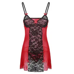 M-6XL плюс размер женское черное и красное лоскутное глубокое V Горячее сексуальное женское бельё прозрачное кружевное платье XXL для секса