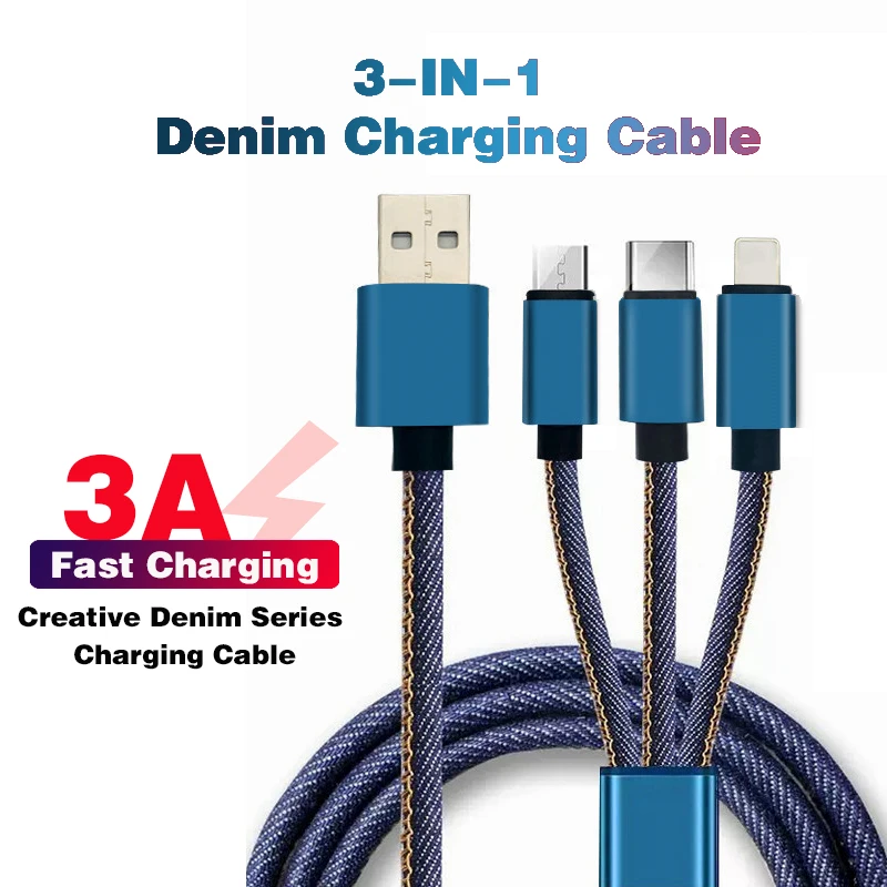 3 в 1 USB кабель для IPhone Xs Max XR X зарядки C Samsung S9 S10 Type P30 Micro Xiaomi Denim зарядный