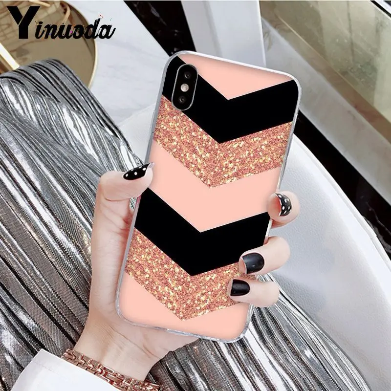 Красивый чехол для телефона Yinuoda с золотым розовым блестящим принтом iPhone 8 7 6 6S Plus X