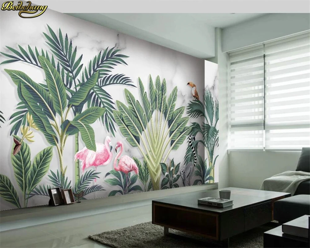 beibehang Custom 3d wallpaper murals medieval hand-painted tropical rainforest flowers and birds background wall papel de parede