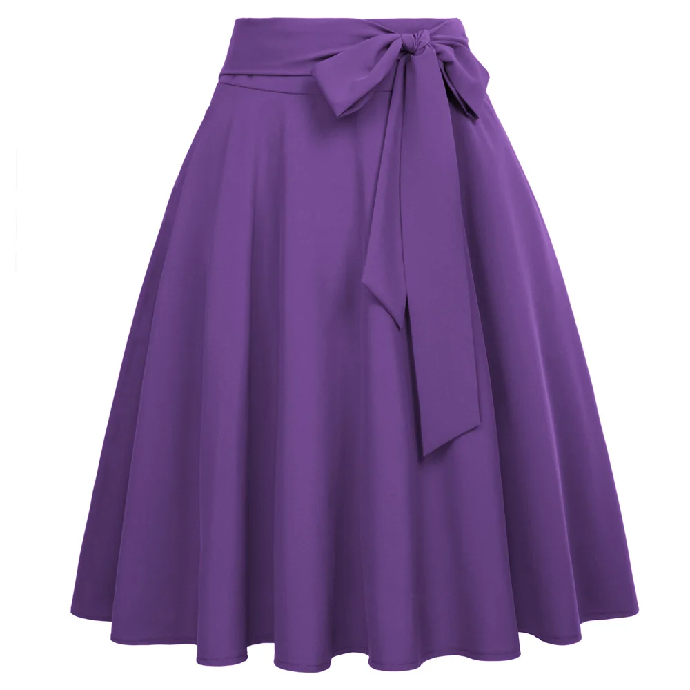 Amethyst Belle Poque Осенняя плиссированная Женская юбка с завышенной талией, повседневные однотонные Юбки-миди черного цвета, винтажная Женская юбка - Цвет: Amethyst