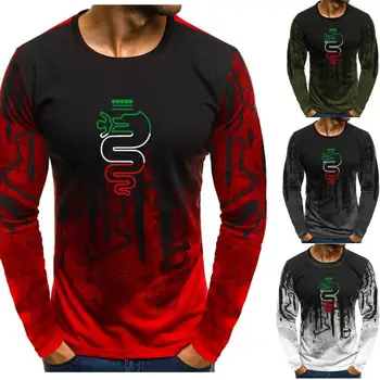 

Men's T shirts Male alfa romeo Print T-shirt Autumn Tops splash-ink Printed Male Casual Long Sleeve tshirt autumn tops tees