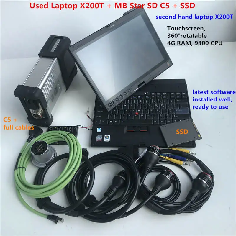 A++ Качество MB Star C5 SD Подключение с программным обеспечением,12 V SSD ноутбук X200T работа для диагностики звезды c5 диагностический инструмент полный комплект