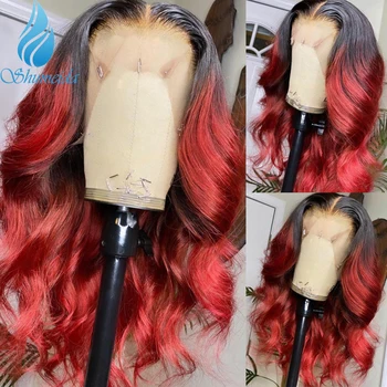 

SMD 150% Density 13x6 Lace Front Human Hair Wigs with Baby Hair Ombre Red Color Brazilian Remy Human Hair Wig with Pre Plucked