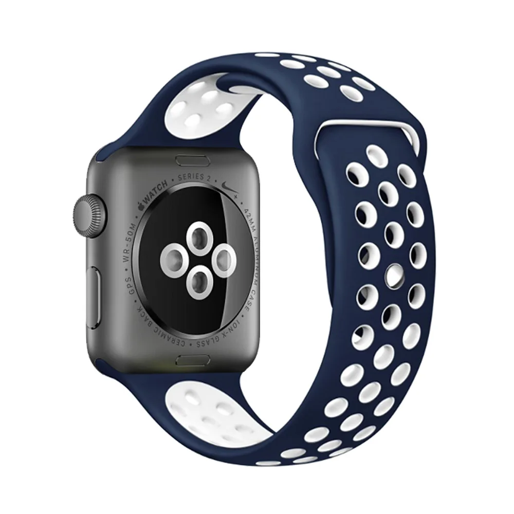 High quality 42mm 38mm 40mm 44mm strap for iphone watch band sports link Bracelet for Apple Watch band Silicone series 5 4 3 2 1 - Цвет ремешка: Dark blue with white