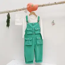 Новое поступление, комбинезон с карманами для мальчиков и девочек Весенние длинные штаны для маленьких детей 1-7 лет