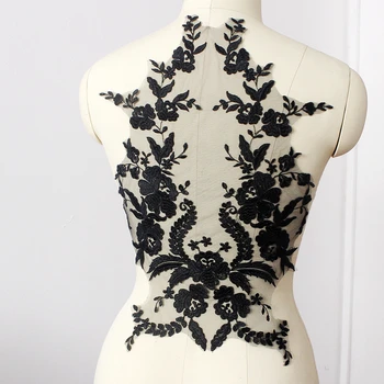 

Wedding dress chest and black sewing on embroidery lace patches wholesale 5pcs/lot, Ivory, Black in stock, cotton tread