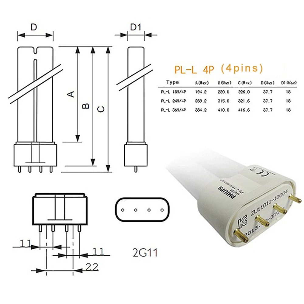 Fluorescent Light Tubes ZHMZH 18W 24W 36W 40W 55W Fluorescent Lamp 4 Pins Twin-Tube Energy-saving Light Base Energy Saving Tube H 2G11 White Yellow
