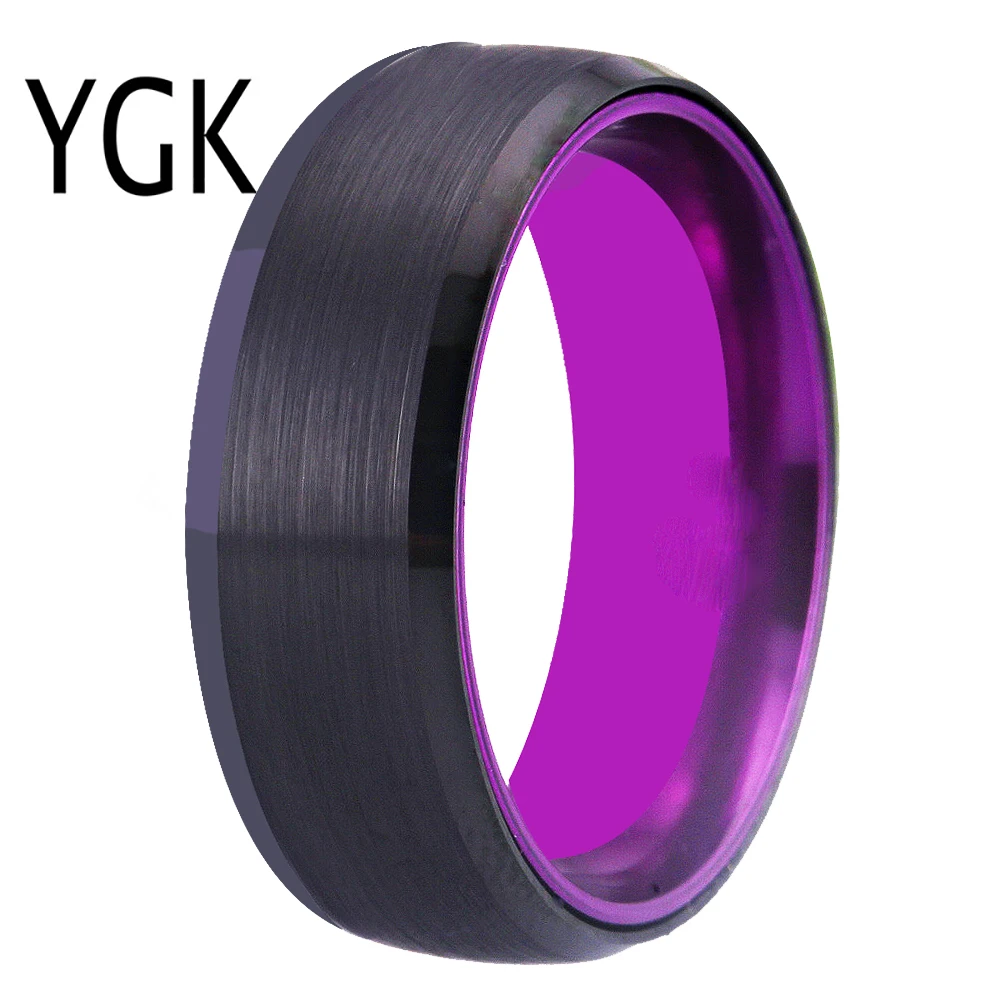 

Wedding Band Rings For Women Classic Tungsten Rings Black Tungsten with Purple Aluminum Engagement Ring Free Custom Engraving