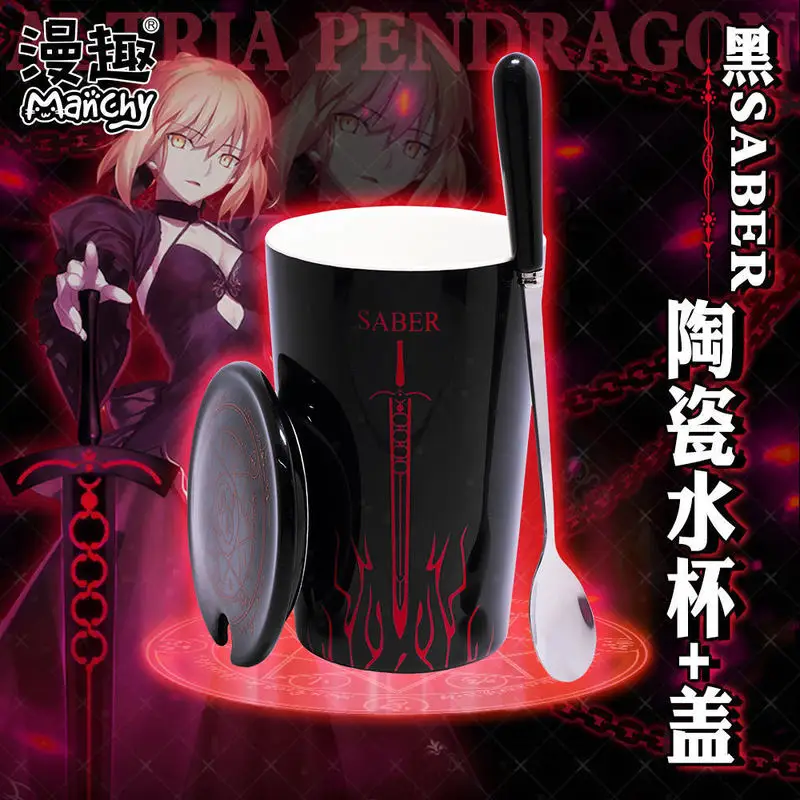 

Anime Fate/stay night Saber Alter Cosplay Water Cup Daily Ceramic Coffee Mug Cup+Spoon+Cup lid Men Women Collection Xmas Gift