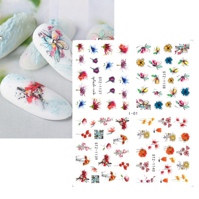 Leaf Vine Stickers For Nails Fashion Purple Flowers Water Sliders Butterfly Geometry Nail Art Decals Set LASTZ888-STZ891