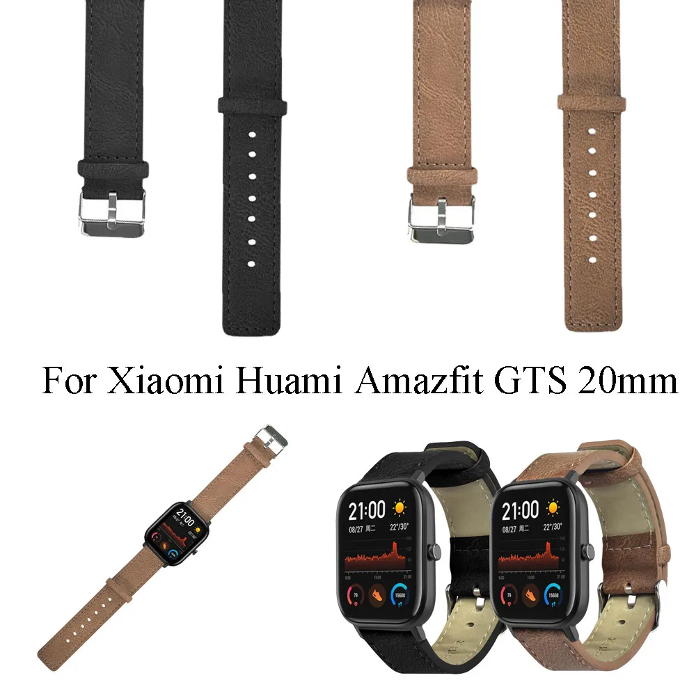 Ретро Кожаный ремешок для часов Xiaomi Huami Amazfit GTS 20 мм сменный Браслет Смарт-часы аксессуары