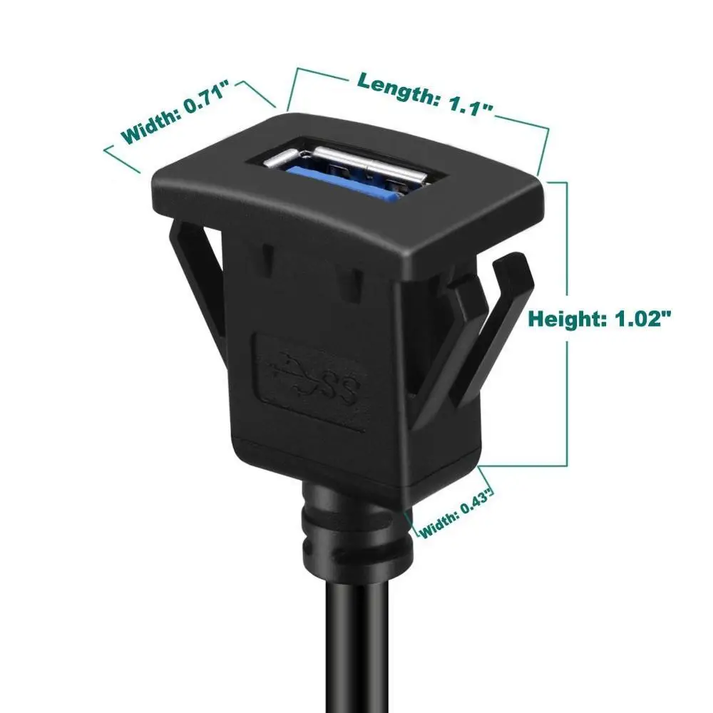 Квадратный одиночный порт USB 3,0 панель заподлицо удлинитель с пряжкой для автомобиля грузовик лодка мотоцикл приборная панель 3 фута