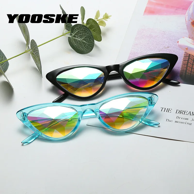 YOOSKE Винтажные Солнцезащитные очки кошачий глаз для мужчин и женщин Rave фестиваль Калейдоскоп очки Брендовые дизайнерские модные вечерние queen подарок
