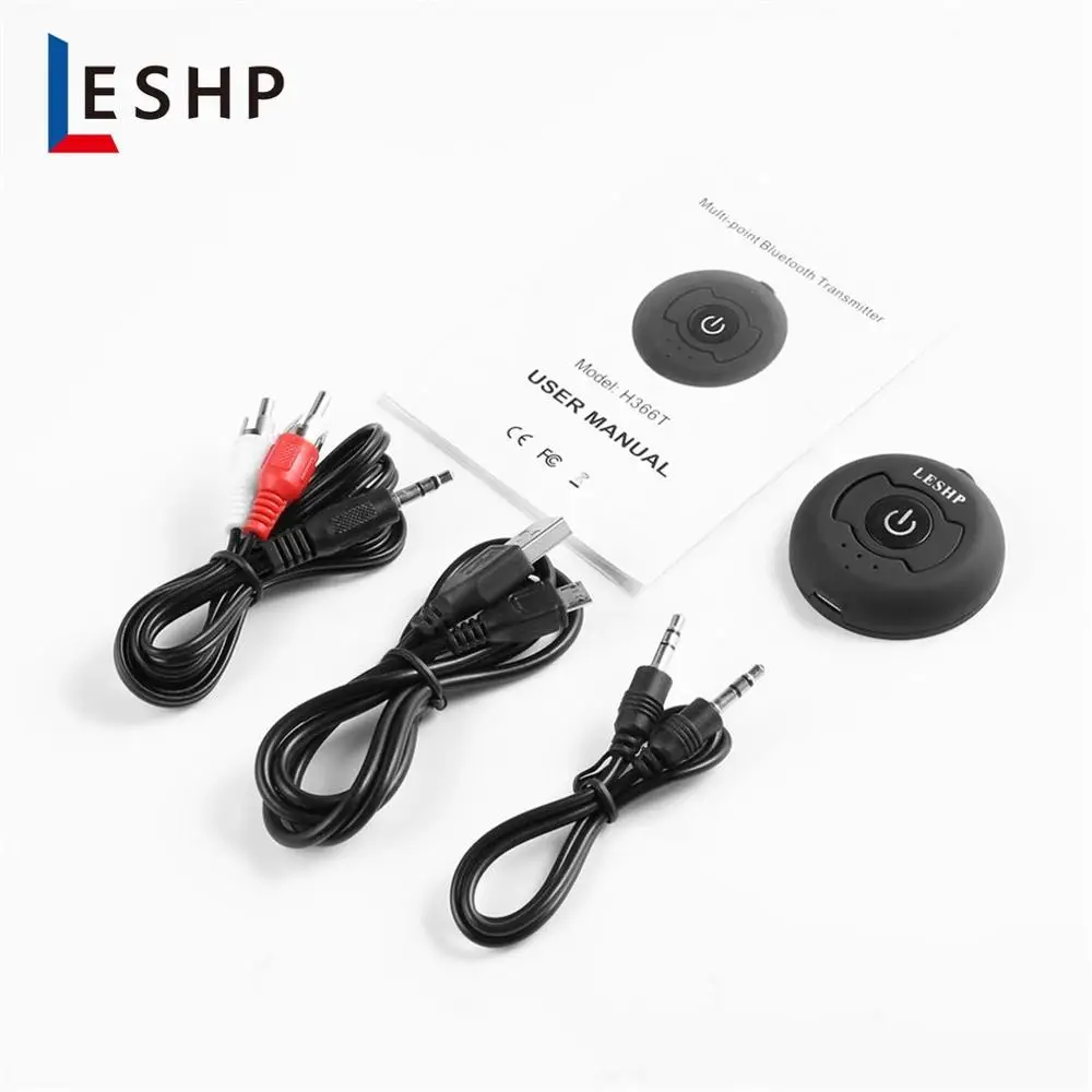 LESHP Круглый Мини беспроводной Hands Free аудио автомобильный-Стайлинг стерео выход музыкальный потоковый передатчик адаптер 1 до 2 - Название цвета: Черный