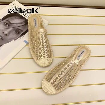 

Casual Espadrilles Women Flat Hemp Shoes Lacer Designer Shoe Woman Spring Mule Slippers Round Toe Female Slip On Slides 2020 New
