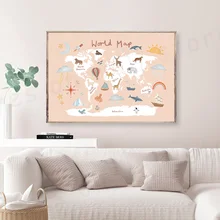 HD Image World Map Canvas Painting Beatiful Flower Green Map Posters Print Wall Art Modern Picture for Living Room Decor Cuadros