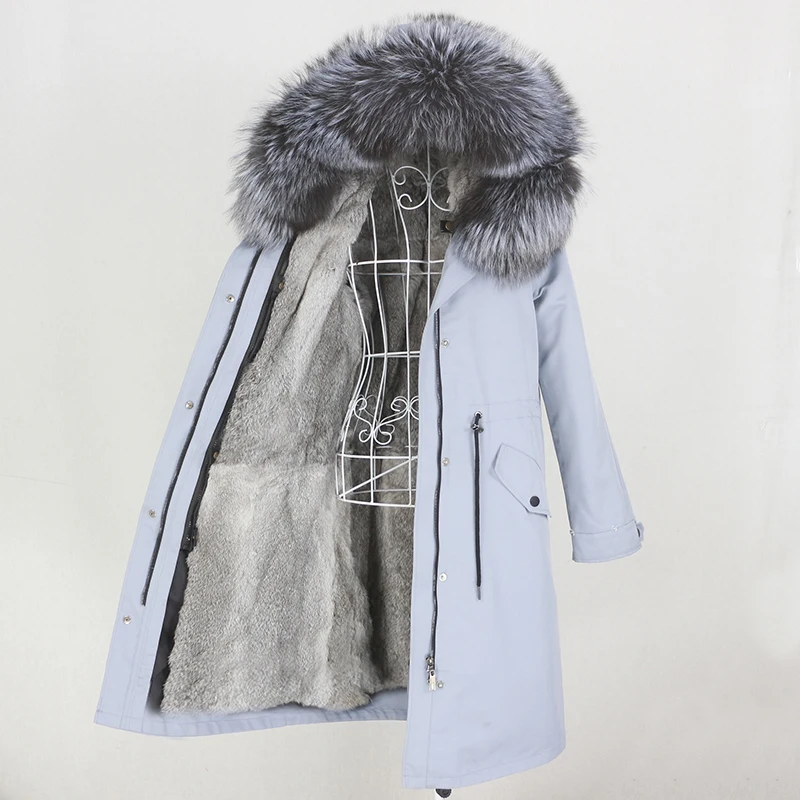 

MENINA BONITA Real Fur Coat X-long Parka Waterproof Winter Jacket Women Natural Raccoon Fox Fur Hood Rabbit Liner Detachable