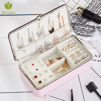 

Korean Style Fresh And Simple Girl Earrings Plate Jewelry Box Protable Leather Earrings Ring Multi-function Jewelry Storage Box