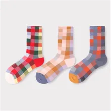 POBPOP, Зимние новые цветные носки, пара носков, градиентный узор в клетку, модные тренды для мужчин и женщин, можно носить из хлопка