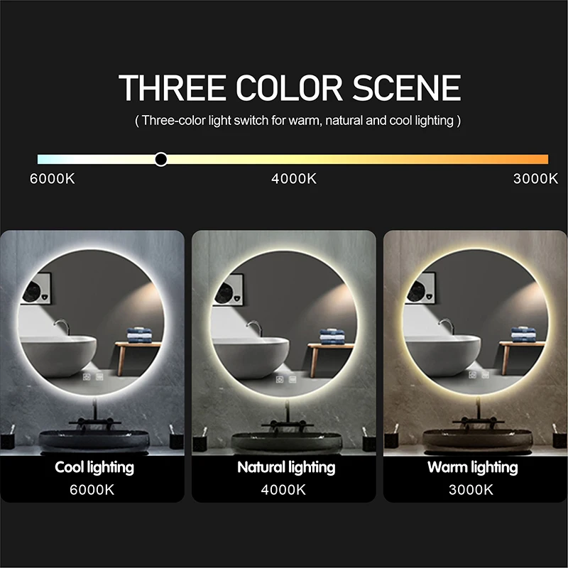 60x80cm Rectangle Wall Mounted Bathroom Smart Mirror WIth LED Light Anti-fog Makeup Mirror Backlight Touch Switch Dimming Mirror 4