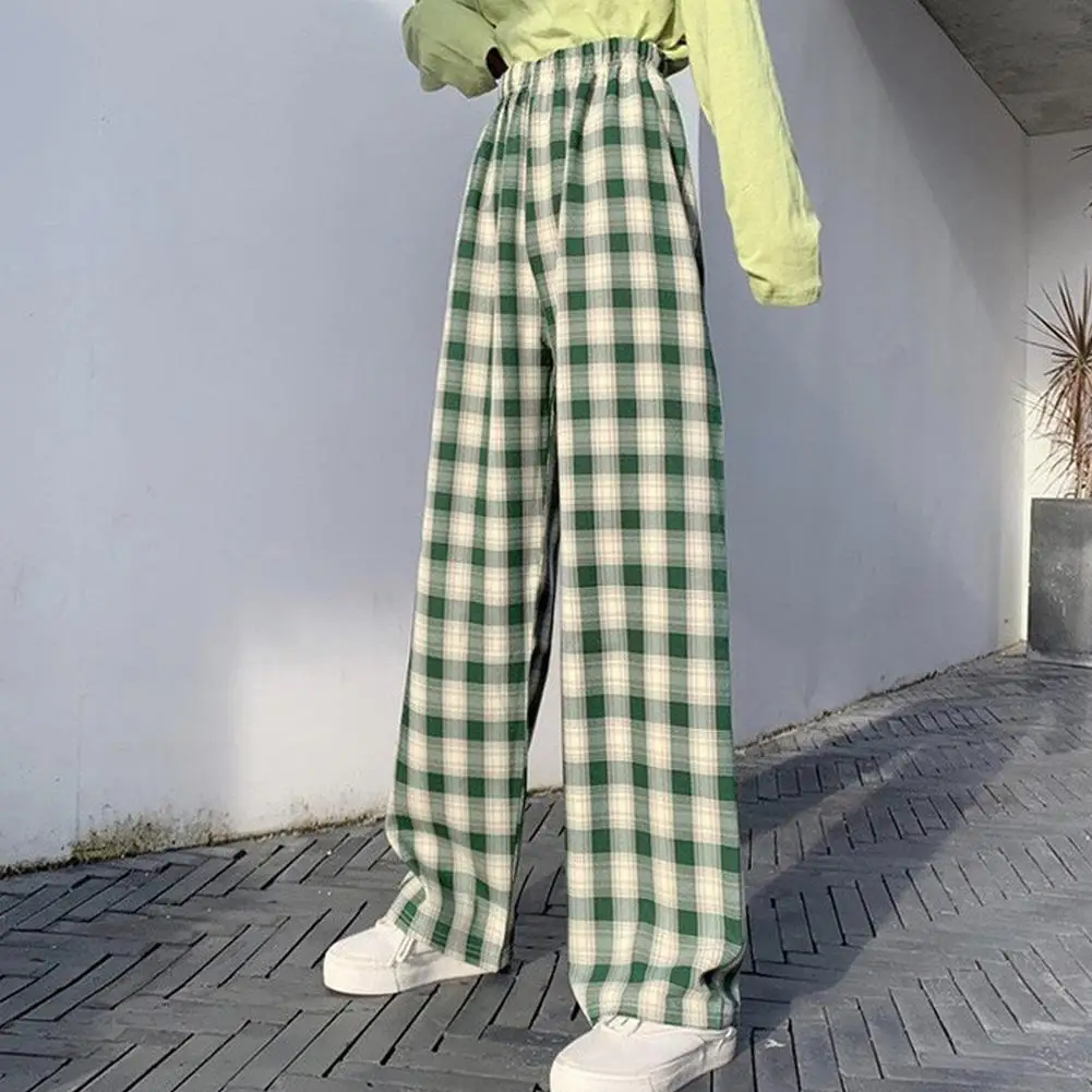 Women's Wide-leg Trousers Plaid Casual Mid-waist is Thinner and High-loose Fashion Mid-waist Trousers Dark Green Grid Pattern mother of the bride pant suits