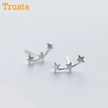 Trusta 925 пробы серебряные женские модные милые миниатюрные серьги-гвоздики 3 звезды 5 мм X 12 мм подарок для школьниц DS350