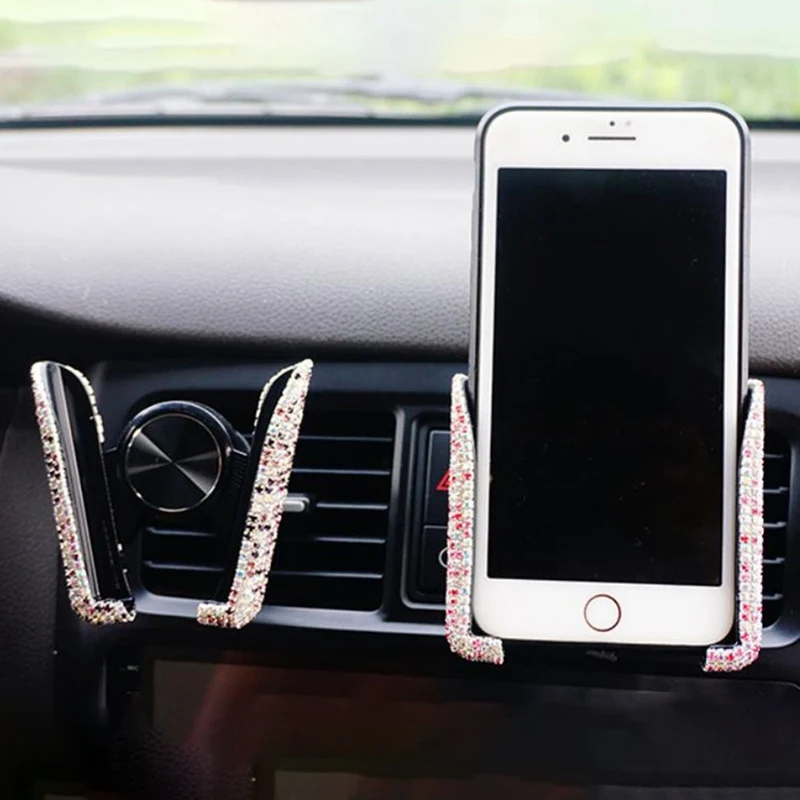 Универсальный автомобильный держатель для мобильного телефона с вентиляционным отверстием, держатель для мобильного телефона с блестящими кристаллами и стразами, автомобильный навигационный Кронштейн для мобильного телефона
