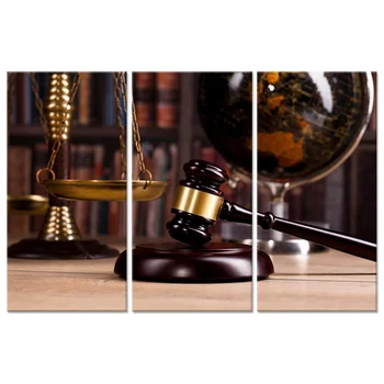 

Vintage Office Room Decor 3 Pieces Canvas Wall Art Law Firm Scales Justice Legal Hammer Old Globe Codex Books Picture For Decor