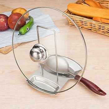 

2 in 1 Kitchen Utensil Holder Stainless Steel Multi-function Pot Cover Holder Rack HY99