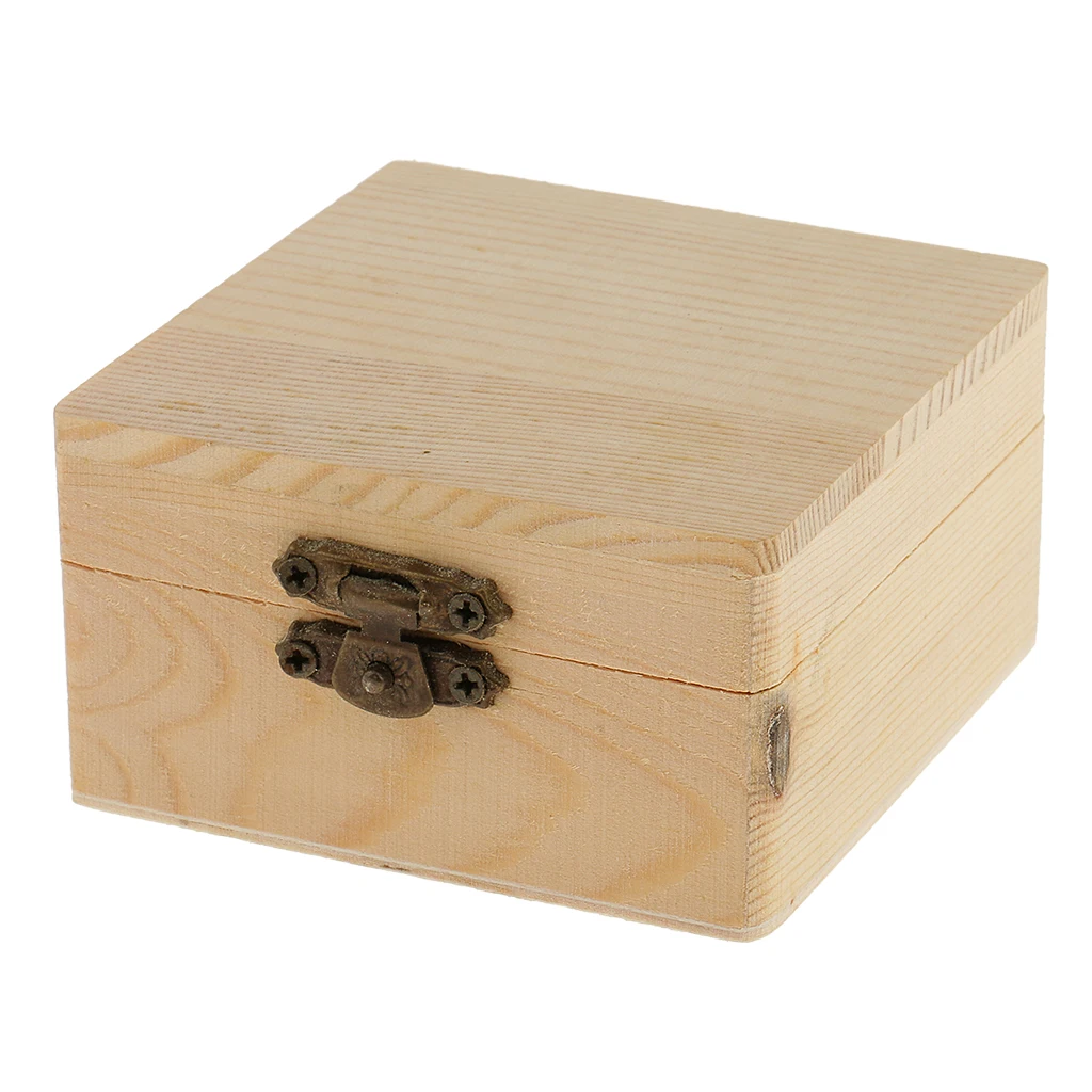 Blank Square Shape Unfinished Wooden Jewelry Gift Box for Kid DIY Craft Supplies
