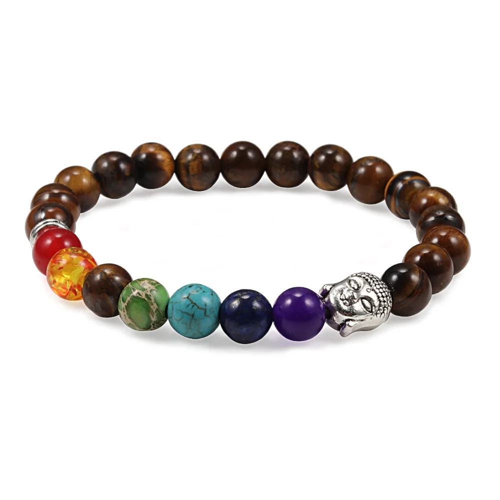 

Healing 7 Chakra Bracelet Men Alloy Buddha Tiger Eyes Natural Stone Lava Beads Bracelet Bangles Women Prayer Jewelry Homme Gifts