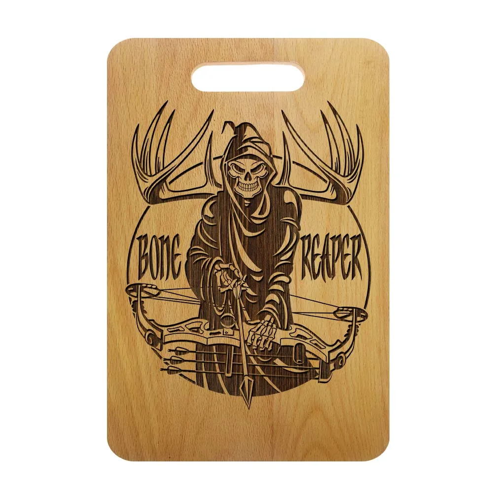 

Halloween Bone Reaper Skull Personalized Cutting Board Grim Reaper Skeleton Bone Hunting Crossbow Butcher Hunting Chopping Board