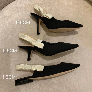 

Brand women's shoes leather flat shoes pointed ankle strap women's webbing shoes bow tie slip summer shoes 35-43