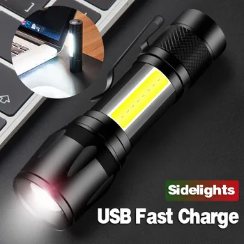 

led flashlight Mini rechargeable torch usb lantern xpe cob tactical flashlight camping hunting lamp Built-in lithium-ion battery