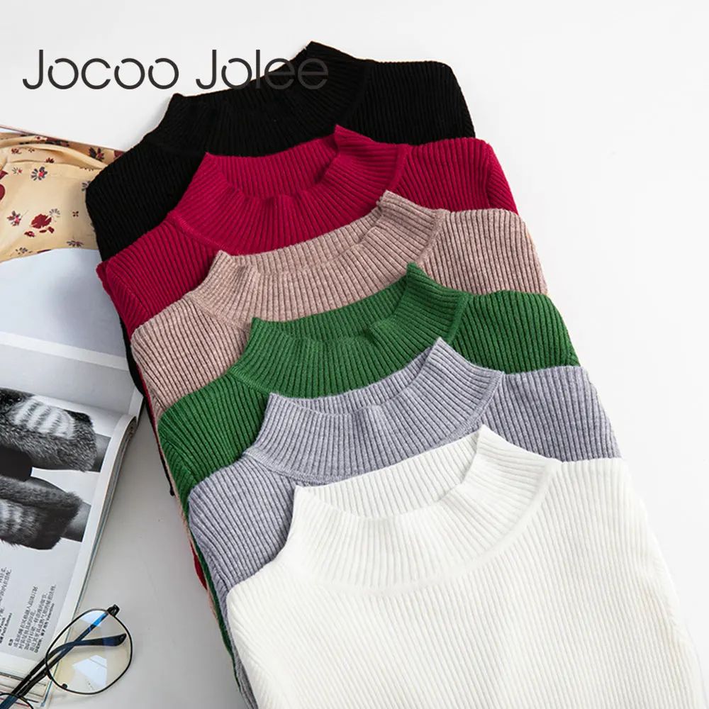

Jocoo Jolee Women Casual Turtleneck Knitted Sweater Autumn Winter Solid Slim Pullover Female Basic Tops Fashion Jumper 2019