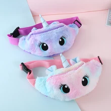 Зимняя поясная сумка с мехом и вышивкой единорога, Детская плюшевая нагрудная сумка, женская спортивная поясная сумка, дорожные сумки для телефона