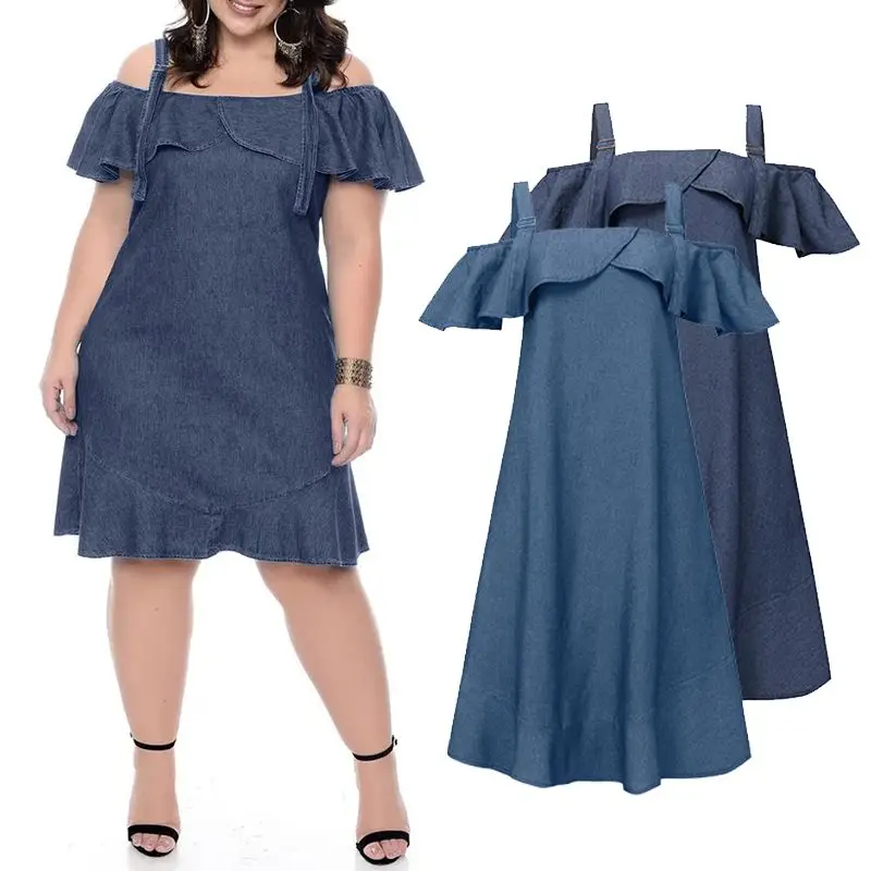 VONDA 2020 Demin Dress Sexy Strap Ruffled Party Maternity Dresses Casual Loose Solid Color Mini Sundress Beach Pregnancy Robe