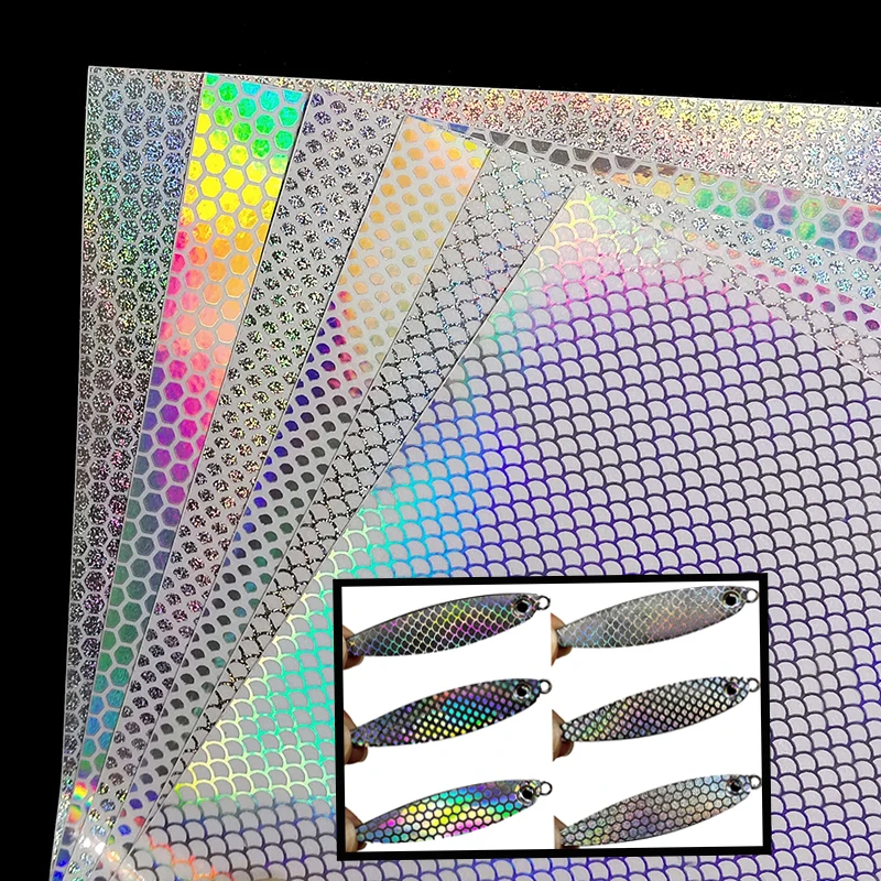 

Fishing Lure Stickers 6PCS Transparent Laser Sticker 20x10cm DIY Simulation Fish Skin Fish Scale Pattern Flash Fish Stickers