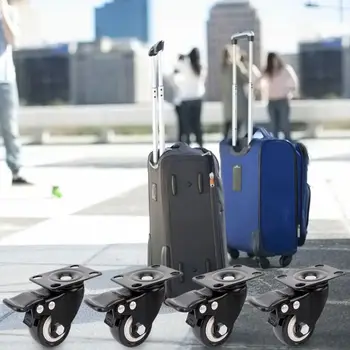 

4 Pcs Heavy Duty Flat Bottom Caster Wheels with Brake Swivel Plate No Noise Lock D08F