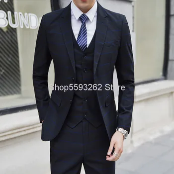 

Small Suit Society Suit Men Three-piece Set Personality Handsome Flower Suit Male Slim Fit Best Man Groom Marriage Dress