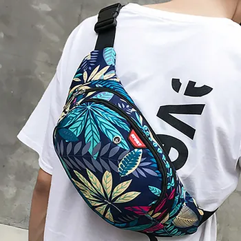 

Unisex Print Leaf Waist Pack Bag Men Women Canvas Bag Belt Fashion Casual Belt Pouch Female Travel Banana Bags Men Fanny #YJ