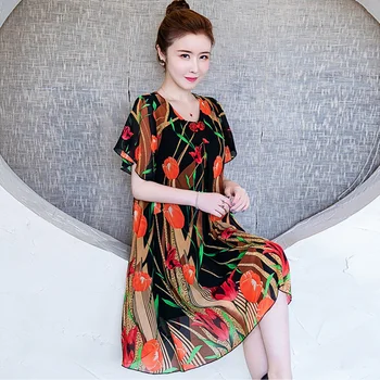 

Summer 2020 New Traditional Chinese National Style Fashion Chiffon Floral Flower Print Improved Cheongsam Dress Elegant Qipao