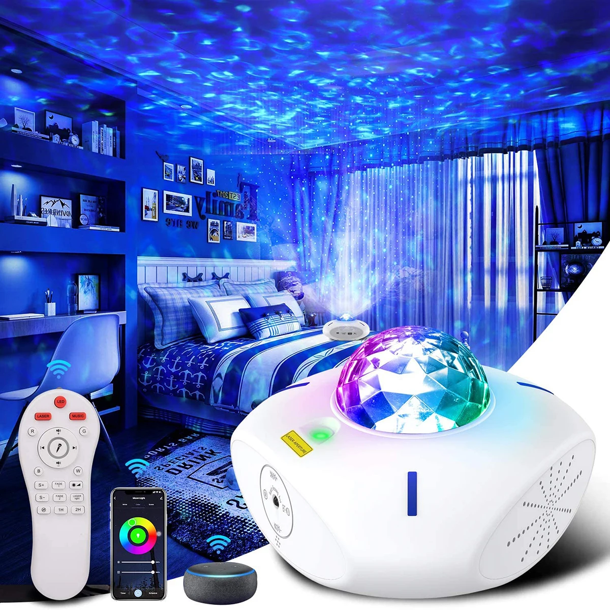 Laser Galaxy Starry Sky Projector Rotating Ocean Waving Night Light Led Colorful Wave Cloud Lamp Atmospher Bedroom Beside | Лампы и