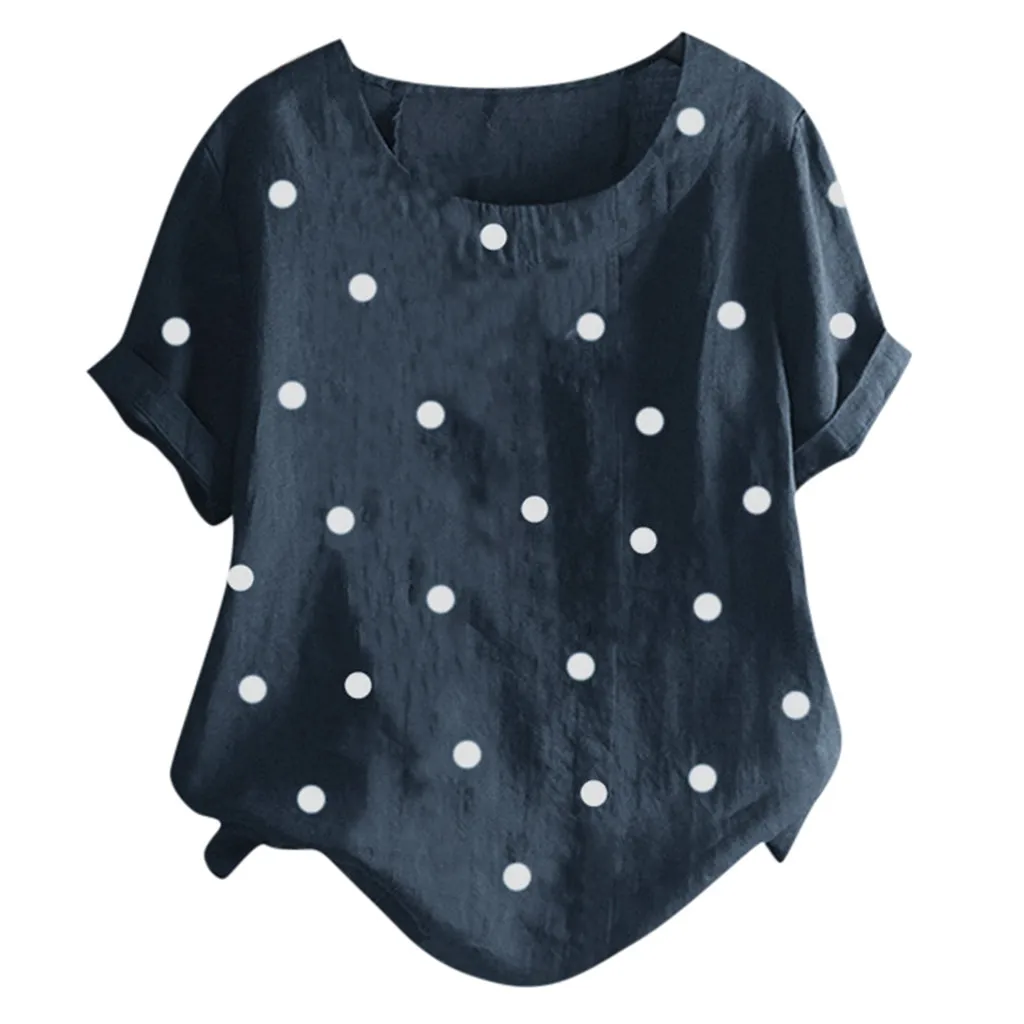 Women Casual Plus Size O-Neck Dot Printed Loose Button Tunic Shirt Blouse Tops High quality office blouse plus size tops 330